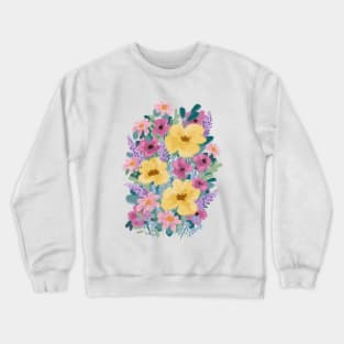 Pink, Yellow And Purple Abstract Wild Flowers Illustration Crewneck Sweatshirt